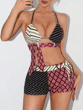 Sexy Summer Printed Tie Front Halter Top And Low Waist Slim Fit Mini Shorts Set